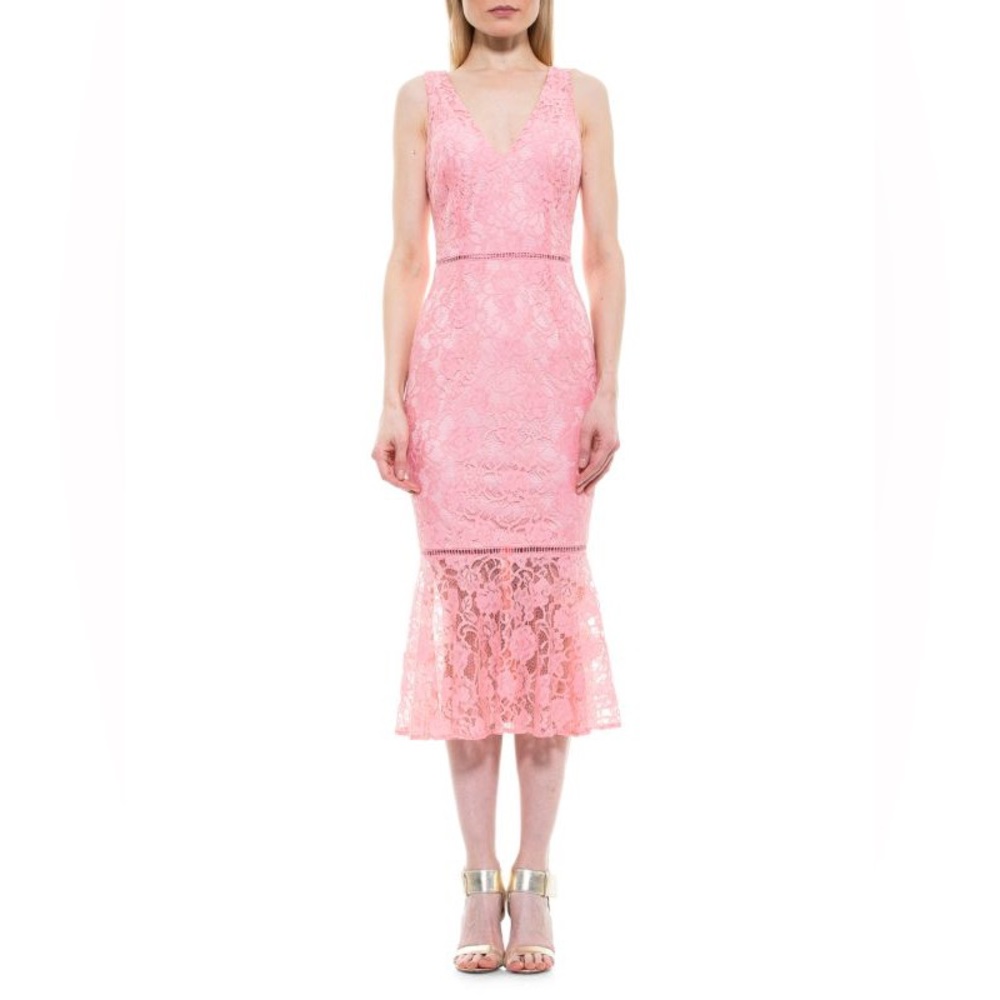 NWT Alexia Admor Kourtney Sleeveless Lace Flounced Midi Dress